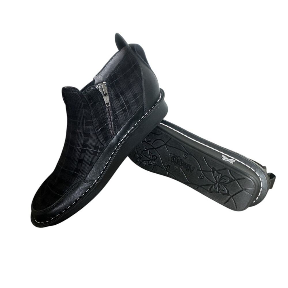 Alegria Ankle Boots Nell Plaid To Meet You Women's Size 9 Black Wide Zip Comfort
